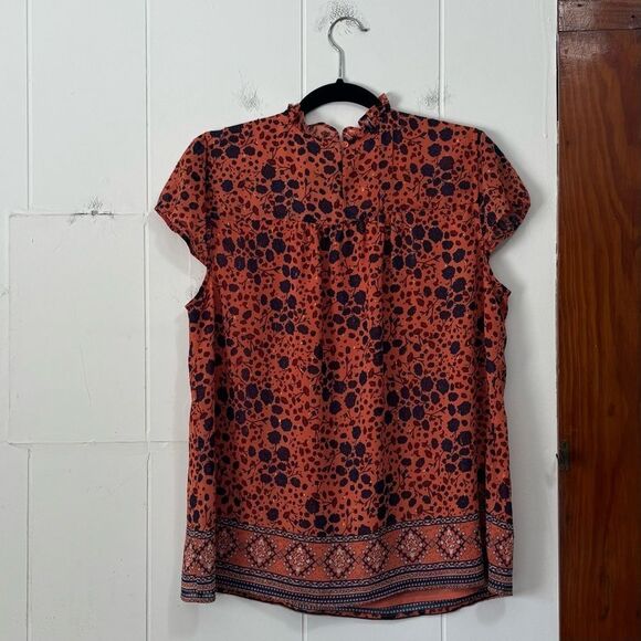 Joie Rust Orange Floral Cap Sleeve Blouse Size Large - Picture 4 of 4